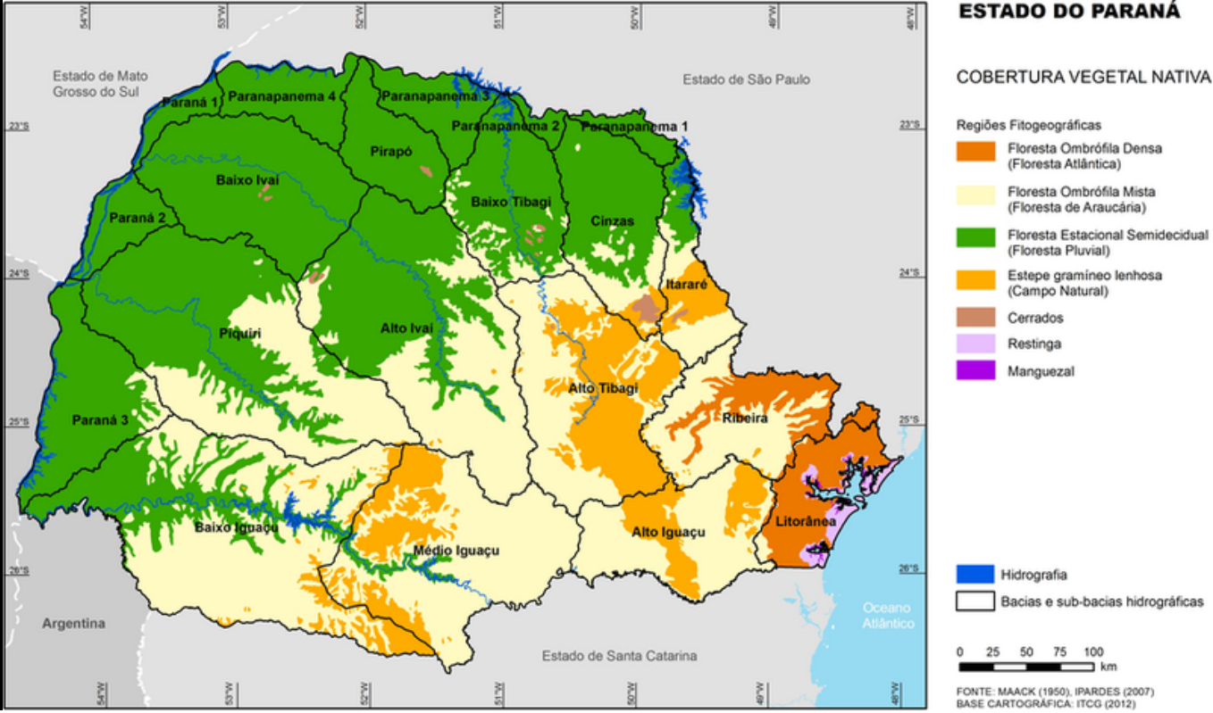 Mapa de Fitofisionomias do Paraná